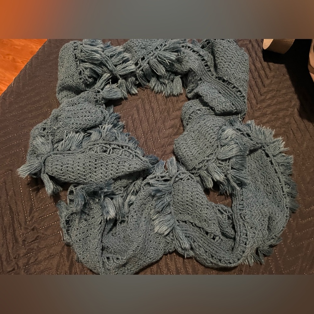 Circular/ Never Ending Scarf - Black Knit Style with Frill